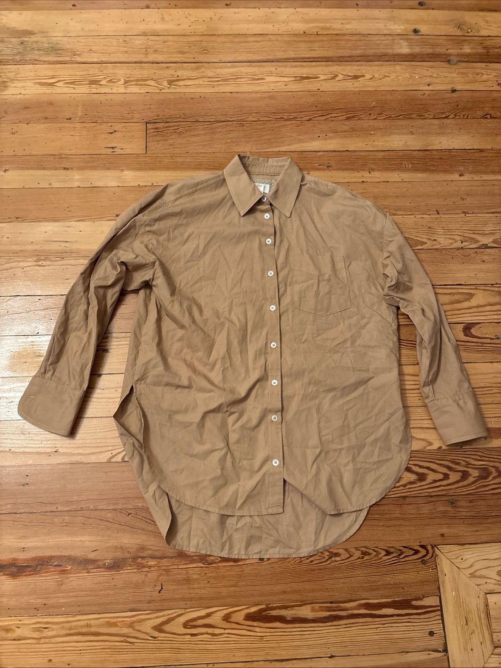 Anthropologie Maeve The Bennet Buttondown Shirt Top Brown Size XS Oversize